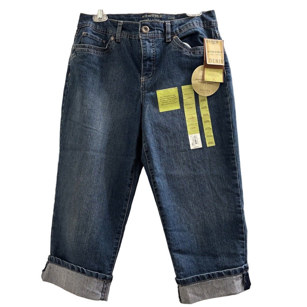 Sonoma Medium Blue Cropped Jeans with cuffs NWT
